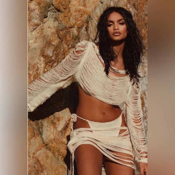 Miami Mami Two Piece Sheer Swim Peekaboo Cover Up Set - Picture 1 of 4